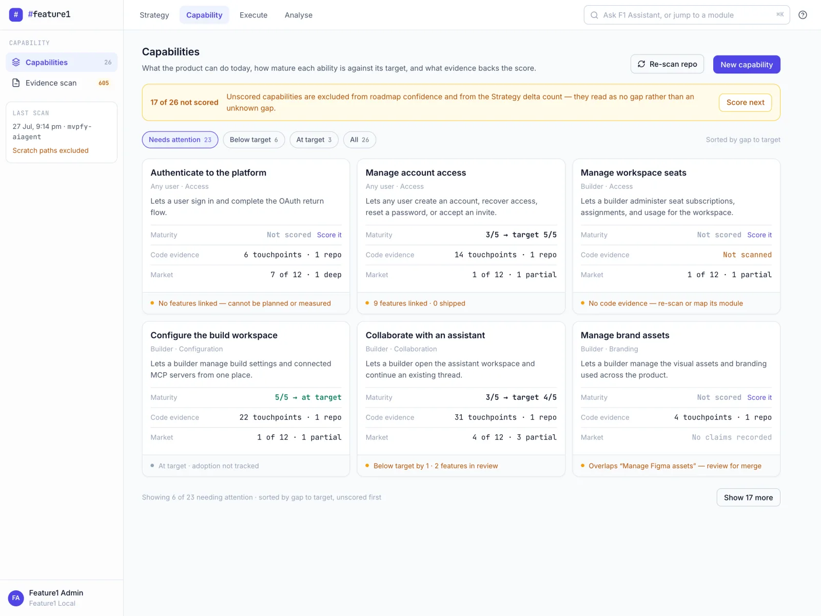 Feature1 capability list — the durable capabilities behind the roadmap